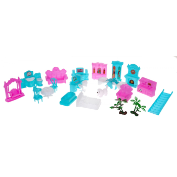 3-piętrowy domek dla lalek Prezent dla dziewczynek 6+ Niebieska willa z wyposażeniem